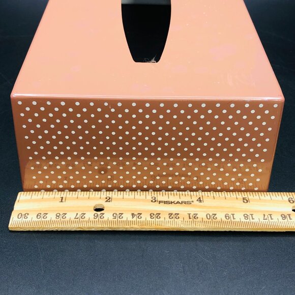 60s Polka Dots Pastel Brown Tissue Box Cover Midcentury Bathroom Utility Decor - Picture 7 of 10